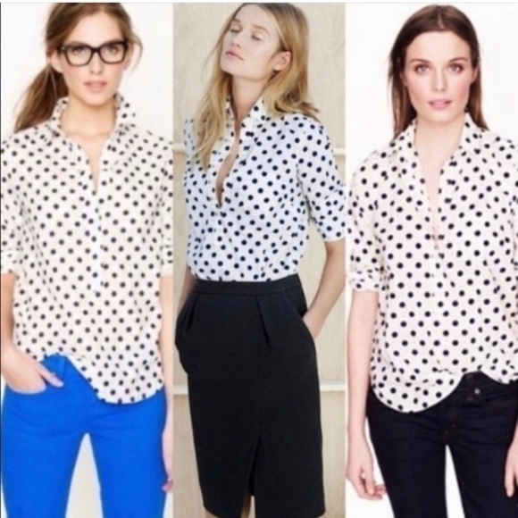 J Crew Polka Dot Popover White Black size L - Picture 1 of 11